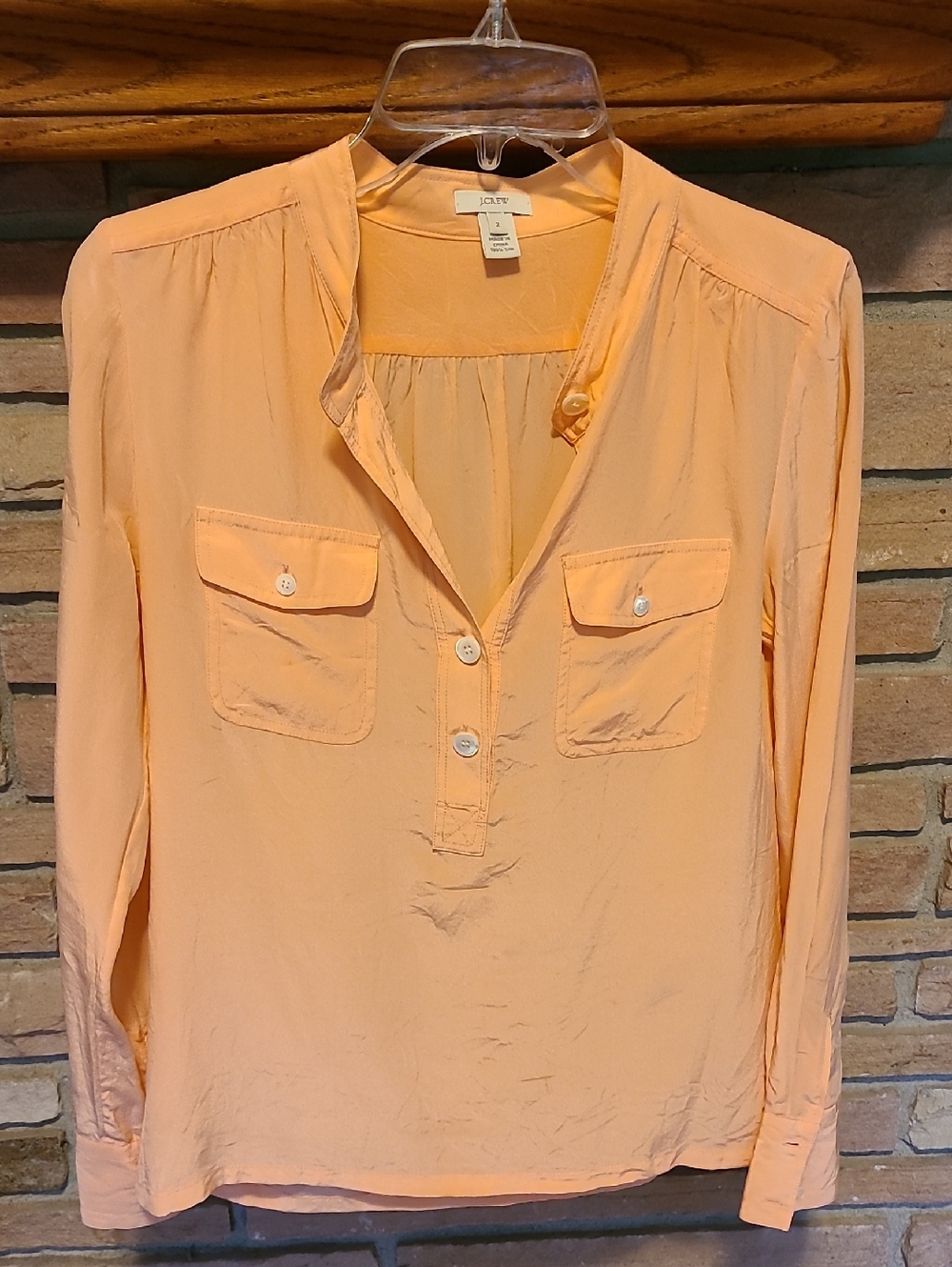 J. Crew Lightweight Peach Button-Front Long-Sleeve Top Size 2
